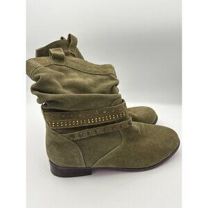 Twiggy London Womens Suede Leather Upper Studded Boots Size 7 Olive Green
